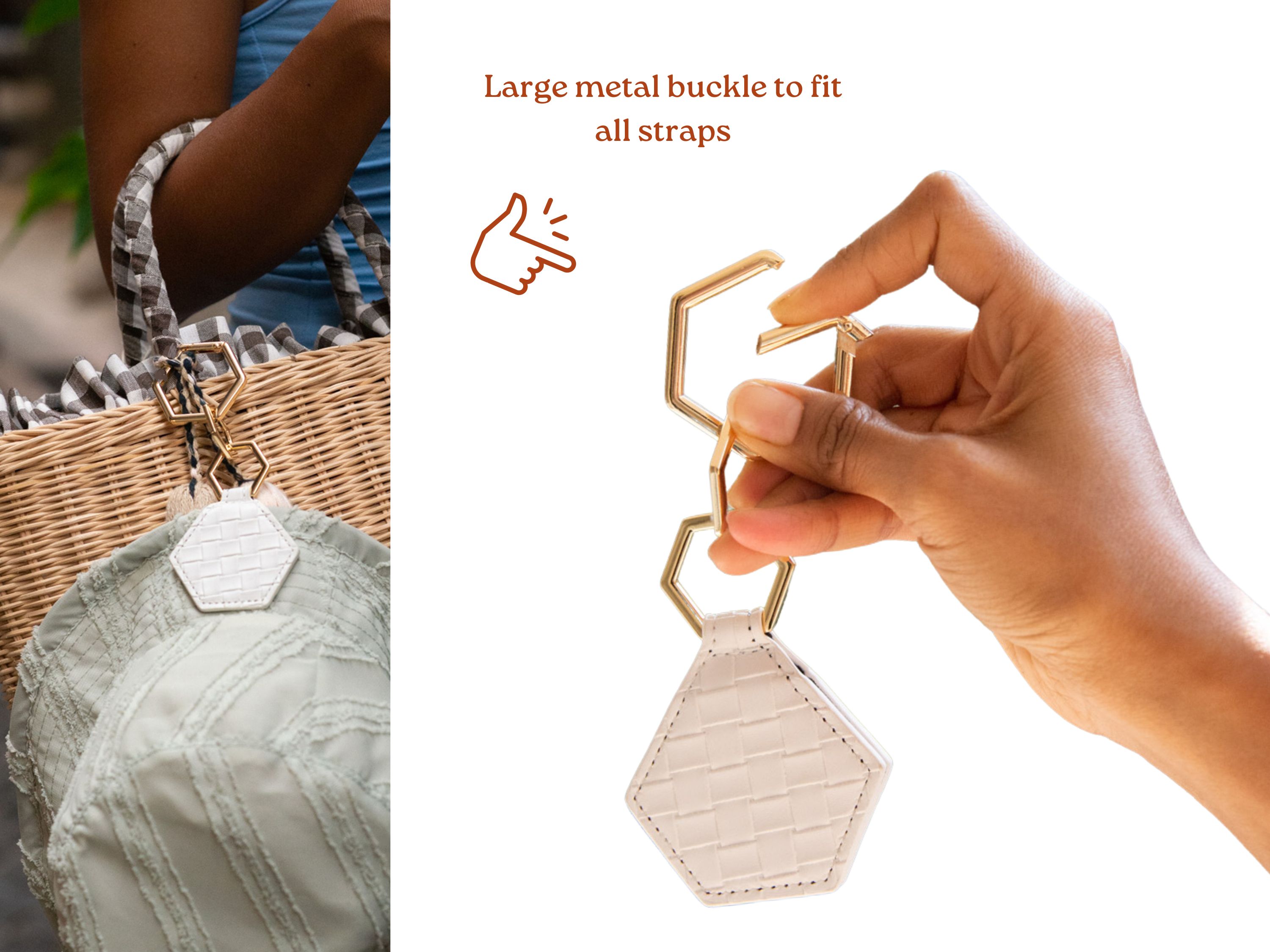 Large metal buckle to fit all straps